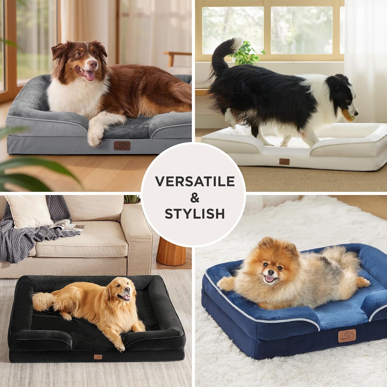 Orthopedic Dog Bed for Medium Dogs - Waterproof Dog Sofa Bed Medium, Supportive Foam Pet Couch Bed with Removable Washable Cover, Waterproof Lining and Nonskid Bottom, Grey