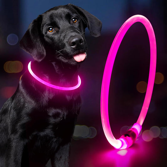 Light up Dog Collars - Waterproof LED Dog Collar, Glow in the Dark Pet Collars, TPU Cuttable Lighted Puppy Collar Lights for Small Medium Large Dogs (Pink)