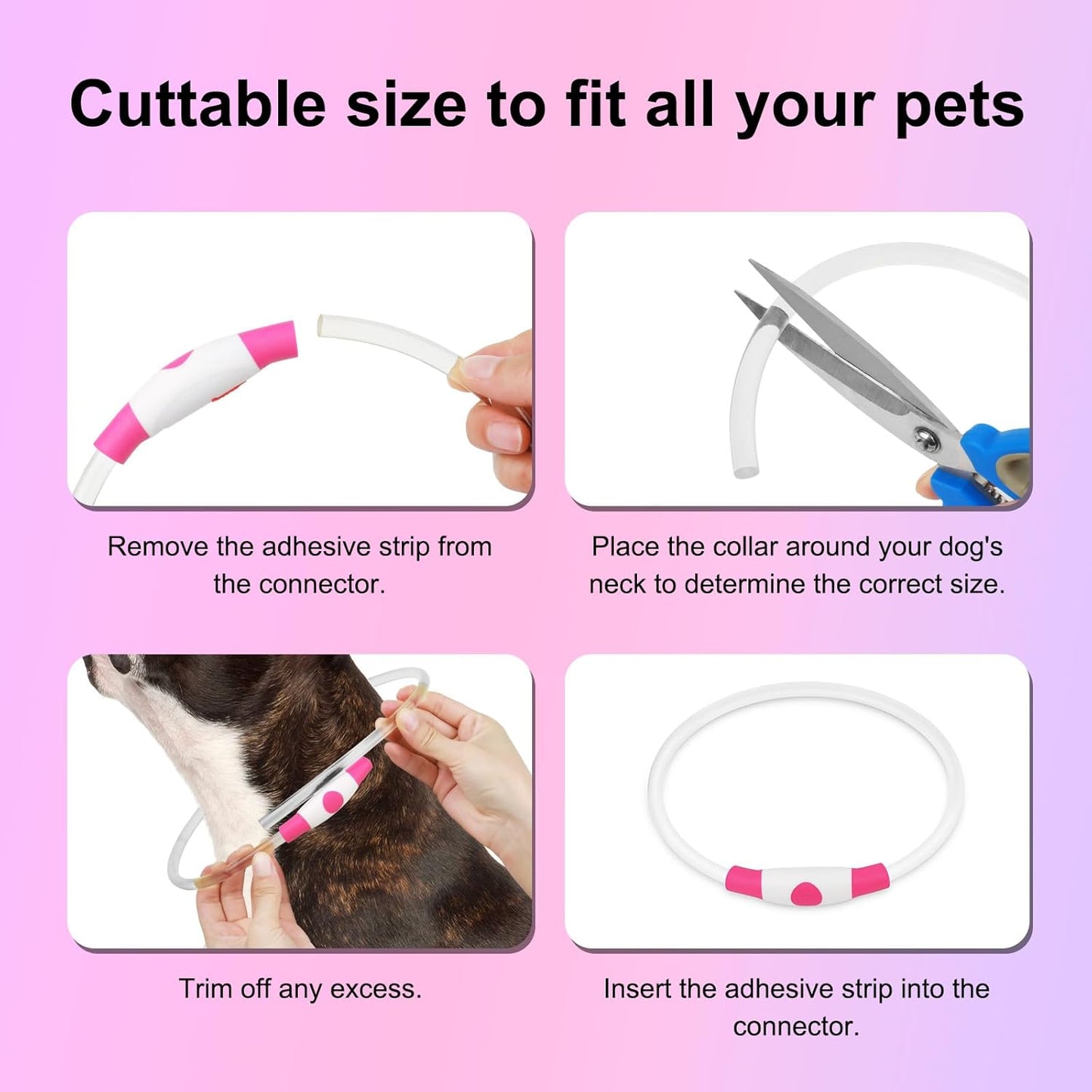 Light up Dog Collars - Waterproof LED Dog Collar, Glow in the Dark Pet Collars, TPU Cuttable Lighted Puppy Collar Lights for Small Medium Large Dogs (Pink)