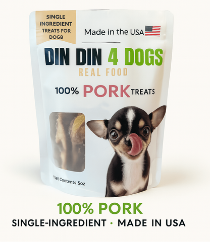 100% Pork Dog Treats, 5 Ounce Bag, Single Ingredient, High Protein