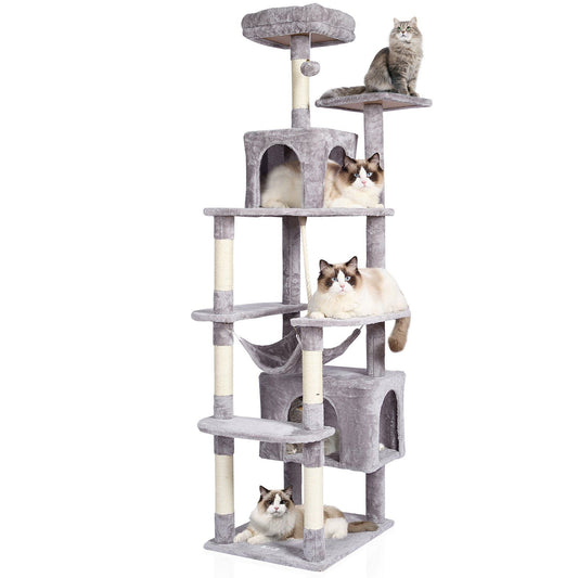 Cat Tree 72" Cat Tower with 2 Cat Condos Sisal Scratching Post Light Grey