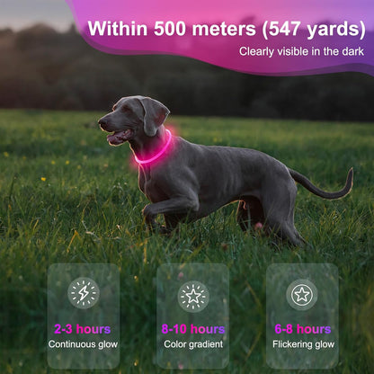 Light up Dog Collars - Waterproof LED Dog Collar, Glow in the Dark Pet Collars, TPU Cuttable Lighted Puppy Collar Lights for Small Medium Large Dogs (Pink)
